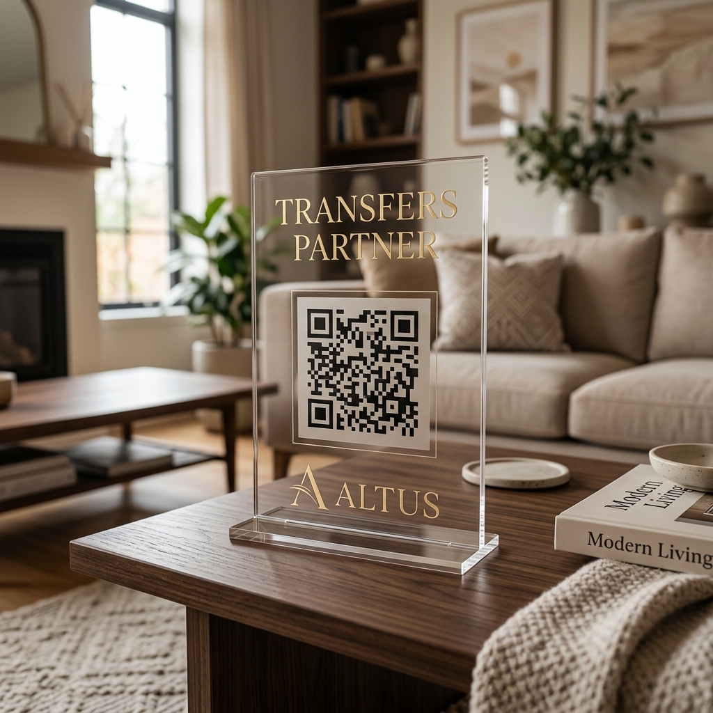 Acrylic QR Code Stand Mockup on Living Room Table